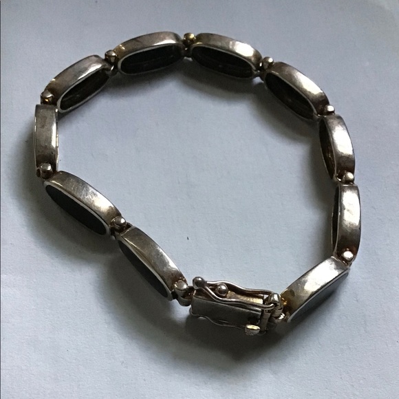 STERLING SILVER 925 INLAY BEAUTIFUL BLACK BRACELET - Picture 6 of 8